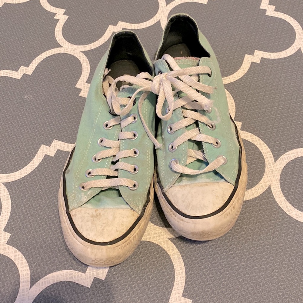 Teal double tag converse